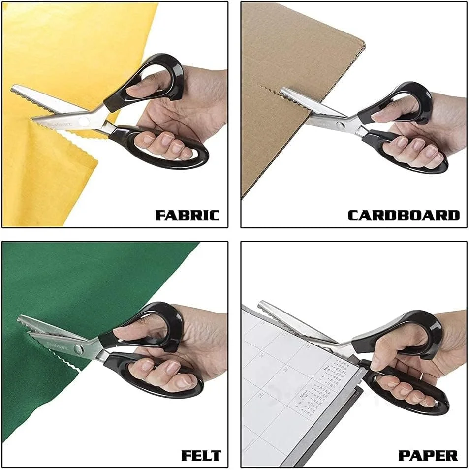 قیچی زیگزاگ حرفه ای AXIYIBZI، دسته راحت، قیچی خیاطی استیل ضد زنگ، ابزار برش هنری، قیچی دندانه دار و کنگره ای برای تزئین پارچه