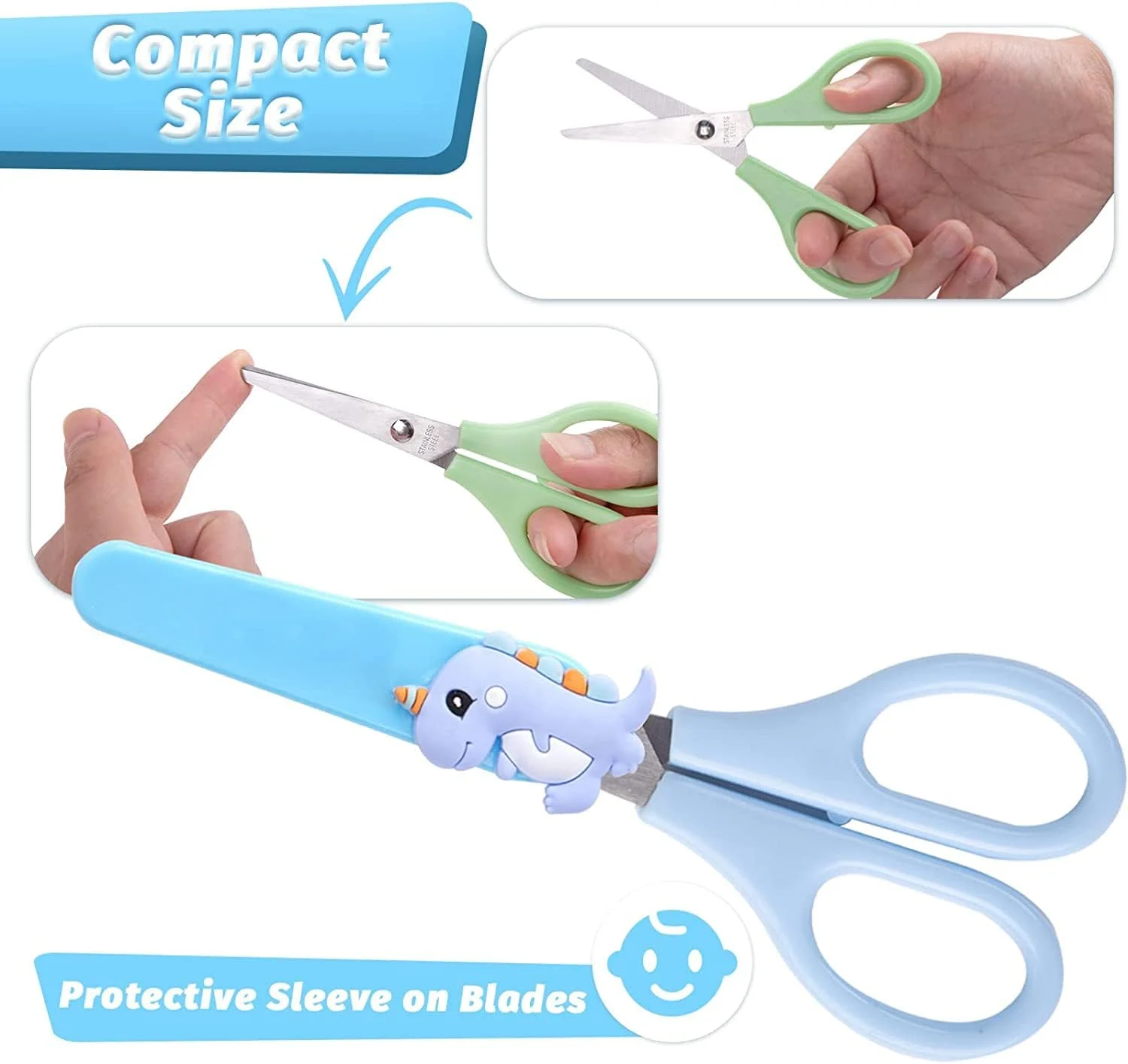 قیچی ایمنی طرح دایناسور آزون، 4 عددی، استیل ضد زنگ و سیلیکونی، دو طرفه، تزئینی، نقره ای، قیچی کودک قیچی ایمنی طرح دایناسور آزون، 4 عددی، استیل ضد زنگ و سیلیکونی، دو طرفه، تزئینی، نقره ای، قیچی کودک