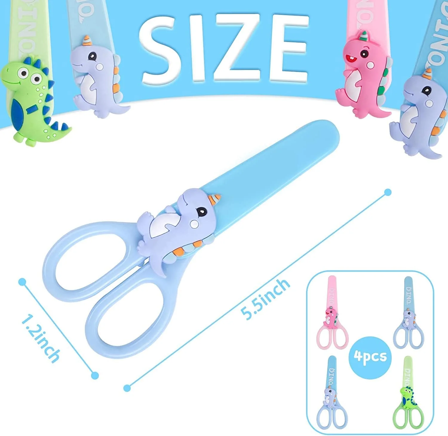 قیچی ایمنی طرح دایناسور آزون، 4 عددی، استیل ضد زنگ و سیلیکونی، دو طرفه، تزئینی، نقره ای، قیچی کودک قیچی ایمنی طرح دایناسور آزون، 4 عددی، استیل ضد زنگ و سیلیکونی، دو طرفه، تزئینی، نقره ای، قیچی کودک