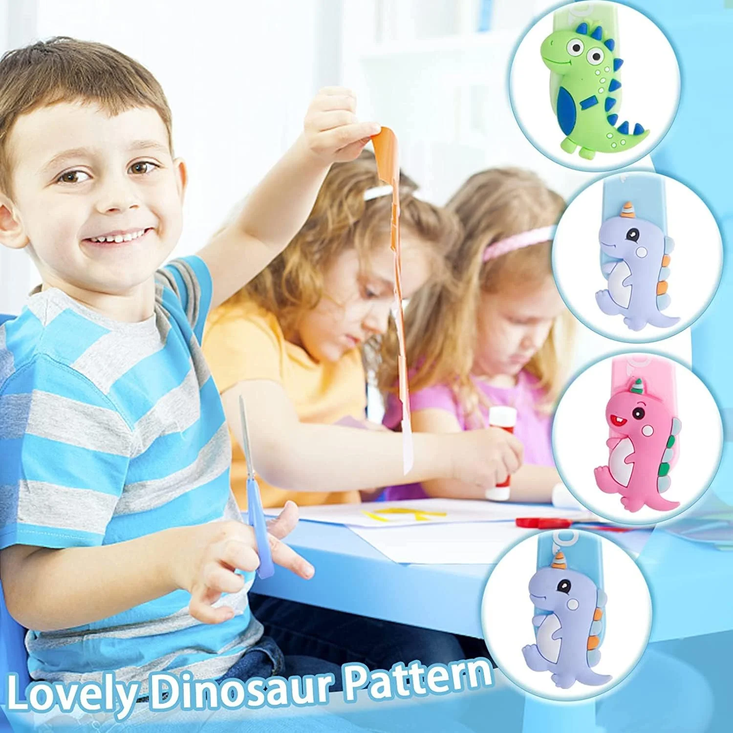 قیچی ایمنی طرح دایناسور آزون، 4 عددی، استیل ضد زنگ و سیلیکونی، دو طرفه، تزئینی، نقره ای، قیچی کودک قیچی ایمنی طرح دایناسور آزون، 4 عددی، استیل ضد زنگ و سیلیکونی، دو طرفه، تزئینی، نقره ای، قیچی کودک