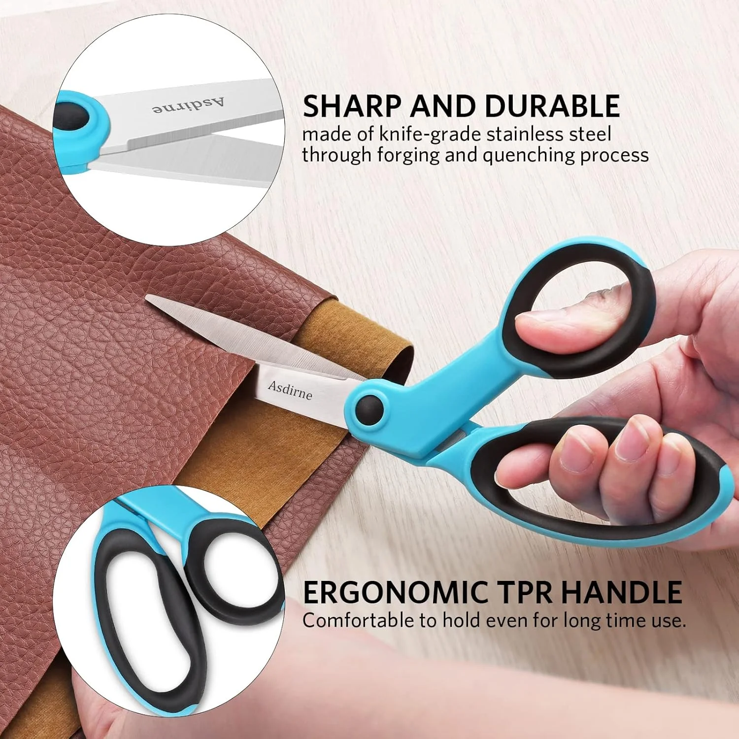 قیچی پارچه آسدیرنه، ست قیچی با تیغه های تیز فولادی ضد زنگ و دسته های نرم، شامل قیچی خیاطی، قیچی کاردستی، نخ چین و قیچی گلدوزی، 4 عدد، آبی/مشکی قیچی پارچه آسدیرنه، ست قیچی با تیغه های تیز فولادی ضد زنگ و دسته های نرم، شامل قیچی خیاطی، قیچی کاردستی، نخ چین و قیچی گلدوزی، 4 عدد، آبی/مشکی