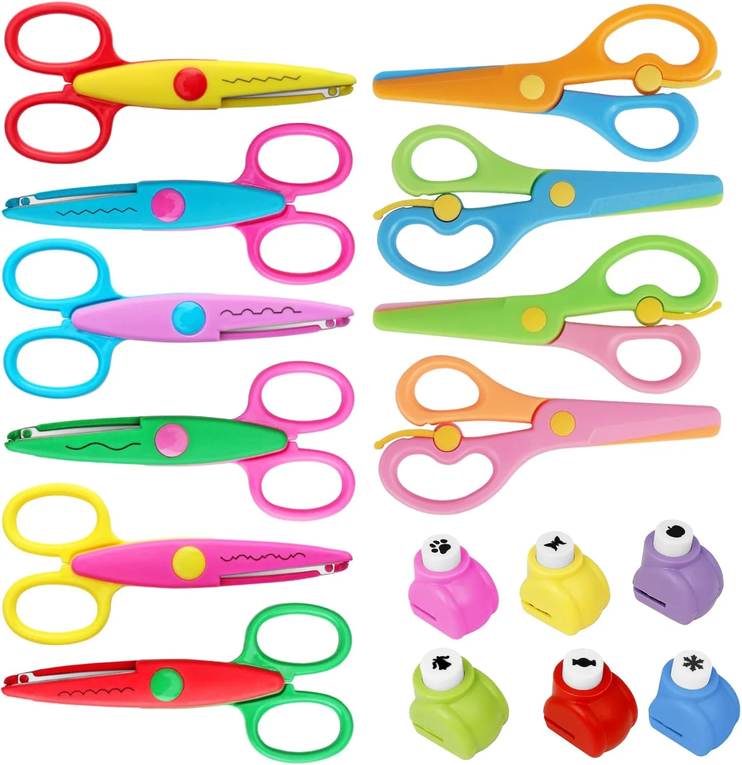 Asdirne Kid Craft Bundle, Including 6 Decorative scissors, 4 Kid Scissors and 6 Paper Punches, with Various Interesting Patterns, Safe for Kids, Smoothly Cutting, Contains , Set of 16, Funny&Colorful Asdirne Kid Craft Bundle, Including 6 Decorative scissors, 4 Kid Scissors and 6 Paper Punches, with Various Interesting Patterns, Safe for Kids, Smoothly Cutting, Contains , Set of 16, Funny&Colorful