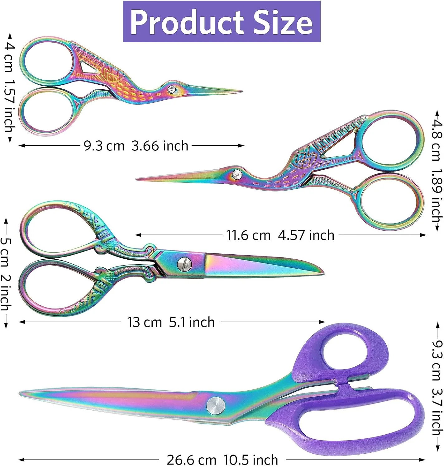 Asdirne Titanium Coating Sewing Scissors Bundle, Professional Fabric Scissors Set, Ultra-Sharp Stainless Steel Blades, Ergonomic Handle, Great for Tailor, Embroidery, Craft, 10.5"/5.1"/4.5"/3.6" Asdirne Titanium Coating Sewing Scissors Bundle, Professional Fabric Scissors Set, Ultra-Sharp Stainless Steel Blades, Ergonomic Handle, Great for Tailor, Embroidery, Craft, 10.5"/5.1"/4.5"/3.6"