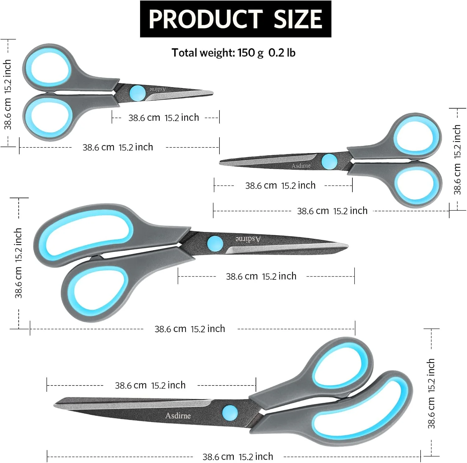Asdirne Teflon Coating Scissors Set of 4, Non-Stick Scissors All Purpose, Premium Stainless Steel Razor Blades, Ergonomic Semi-Soft Rubber Grip, 10/''/8.5/''/6/''/5/'', Blue&Gray Asdirne Teflon Coating Scissors Set of 4, Non-Stick Scissors All Purpose, Premium Stainless Steel Razor Blades, Ergonomic Semi-Soft Rubber Grip, 10/''/8.5/''/6/''/5/'', Blue&Gray