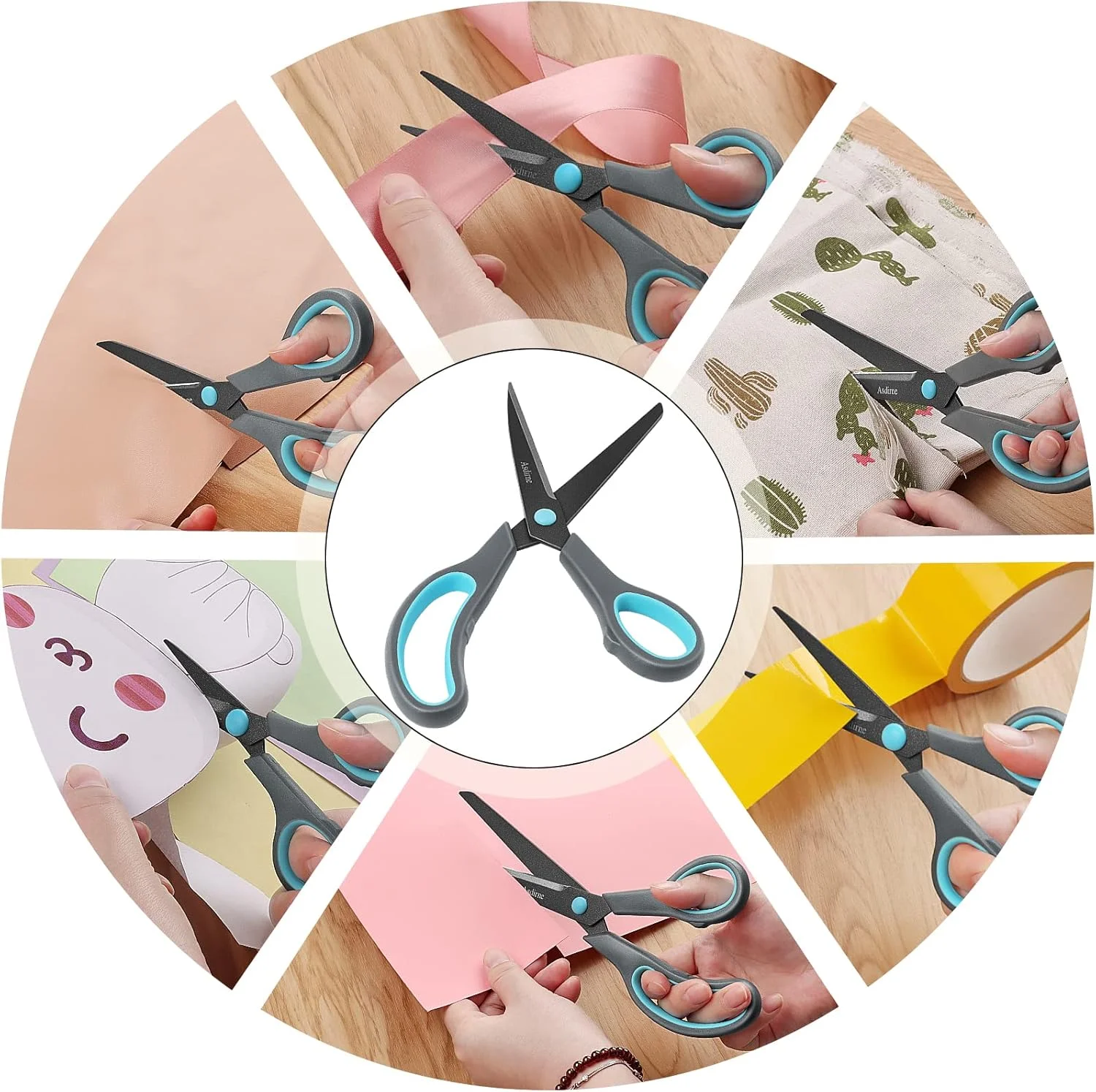 Asdirne Teflon Coating Scissors Set of 4, Non-Stick Scissors All Purpose, Premium Stainless Steel Razor Blades, Ergonomic Semi-Soft Rubber Grip, 10/''/8.5/''/6/''/5/'', Blue&Gray Asdirne Teflon Coating Scissors Set of 4, Non-Stick Scissors All Purpose, Premium Stainless Steel Razor Blades, Ergonomic Semi-Soft Rubber Grip, 10/''/8.5/''/6/''/5/'', Blue&Gray