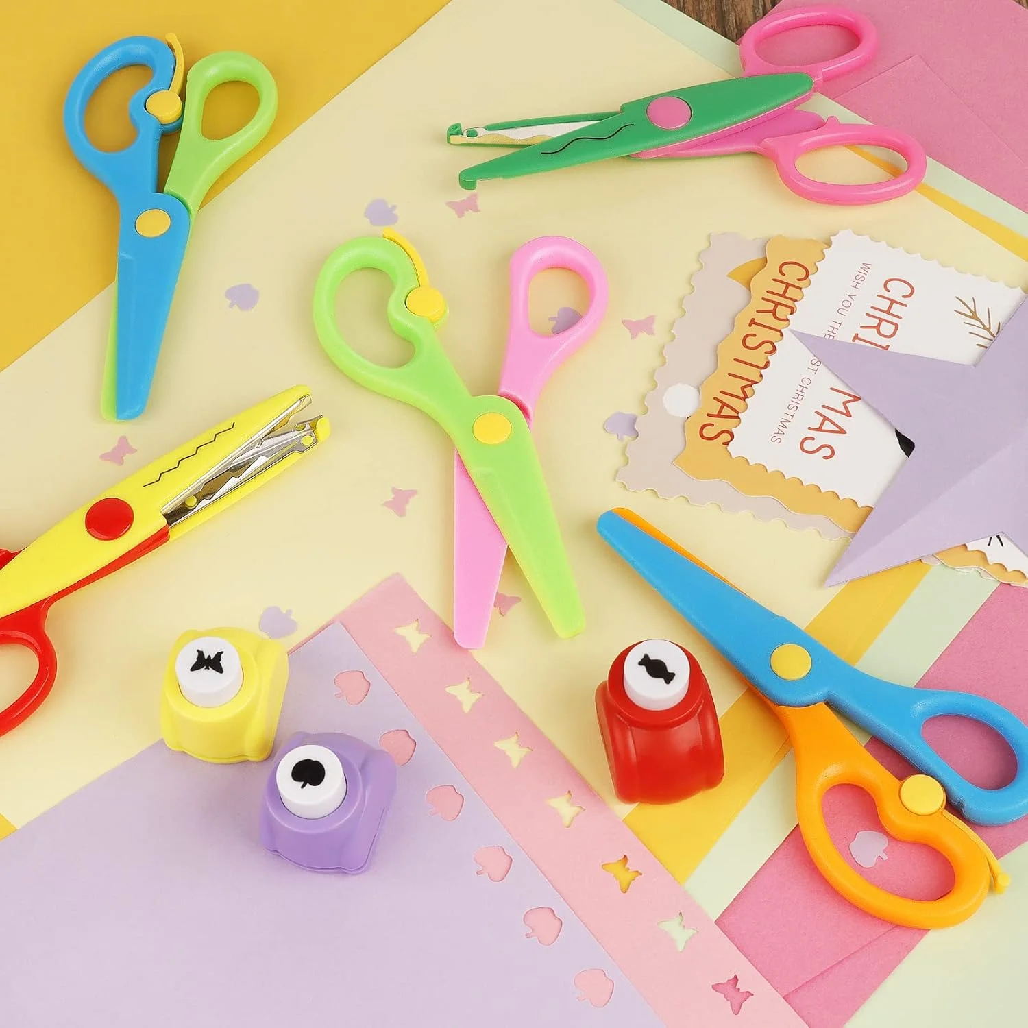 Asdirne Kid Craft Bundle, Including 6 Decorative scissors, 4 Kid Scissors and 6 Paper Punches, with Various Interesting Patterns, Safe for Kids, Smoothly Cutting, Contains , Set of 16, Funny&Colorful Asdirne Kid Craft Bundle, Including 6 Decorative scissors, 4 Kid Scissors and 6 Paper Punches, with Various Interesting Patterns, Safe for Kids, Smoothly Cutting, Contains , Set of 16, Funny&Colorful