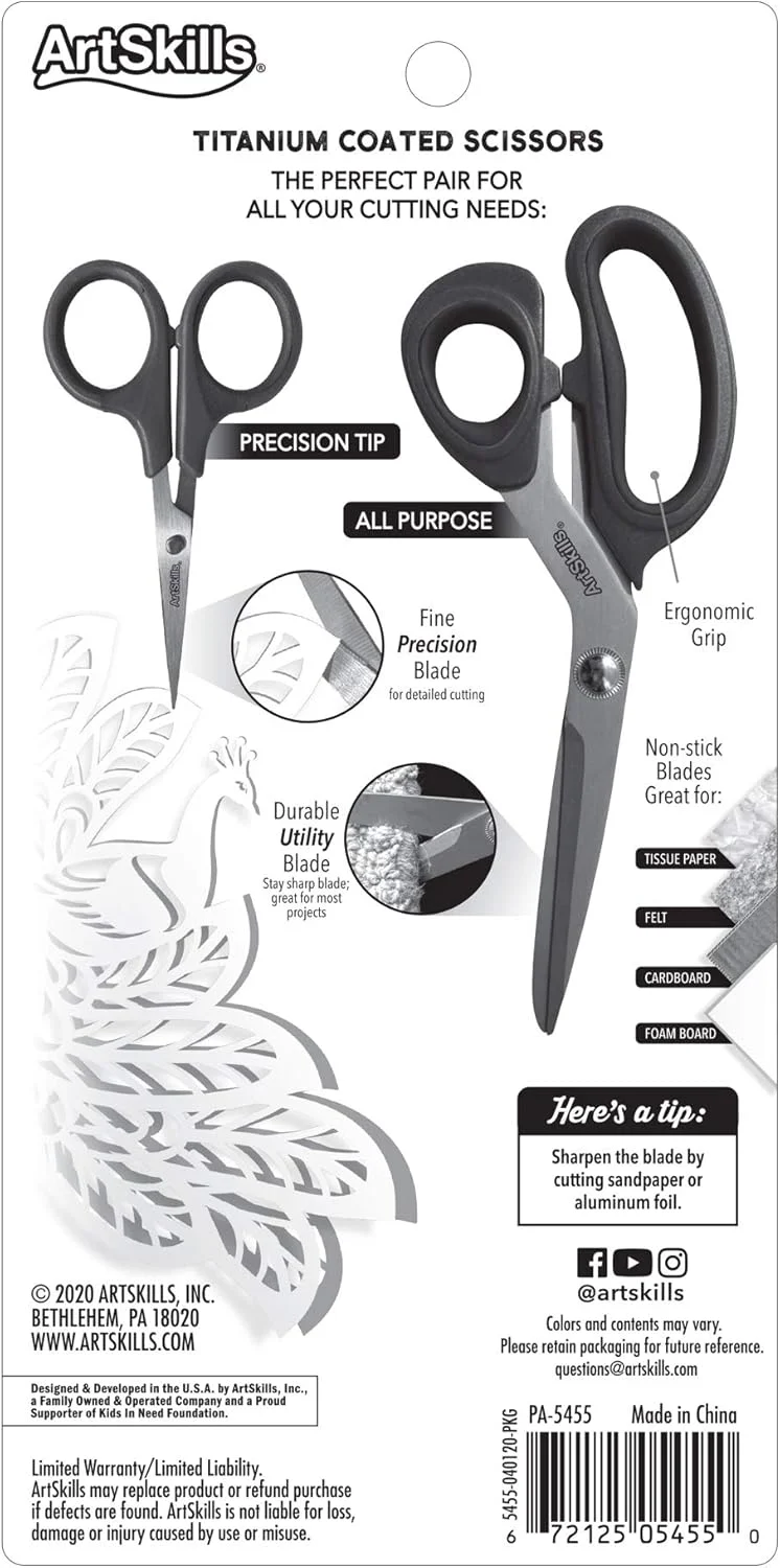 مجموعه قیچی های کاردستی ArtSkills "تیتانیوم، 8 اینچ برای پروژه و 5 اینچ برای جزئیات، 2 عدد" (PA-5455) مجموعه قیچی های کاردستی ArtSkills "تیتانیوم، 8 اینچ برای پروژه و 5 اینچ برای جزئیات، 2 عدد" (PA-5455)