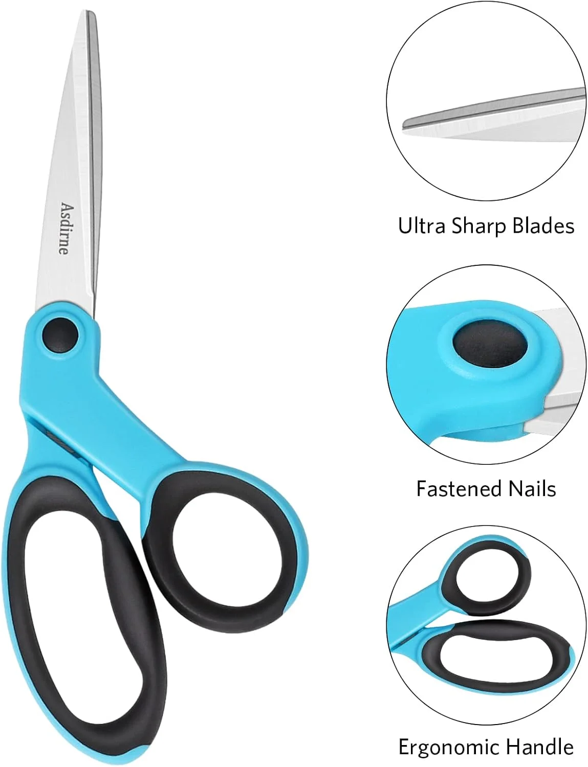 قیچی پارچه آسدیرنه، قیچی خیاطی با تیغه تیز فولادی ضد زنگ و دسته های نرم، عالی برای خیاطی، کاردستی، دفتر و مدرسه، 2 عدد، آبی/مشکی قیچی پارچه آسدیرنه، قیچی خیاطی با تیغه تیز فولادی ضد زنگ و دسته های نرم، عالی برای خیاطی، کاردستی، دفتر و مدرسه، 2 عدد، آبی/مشکی