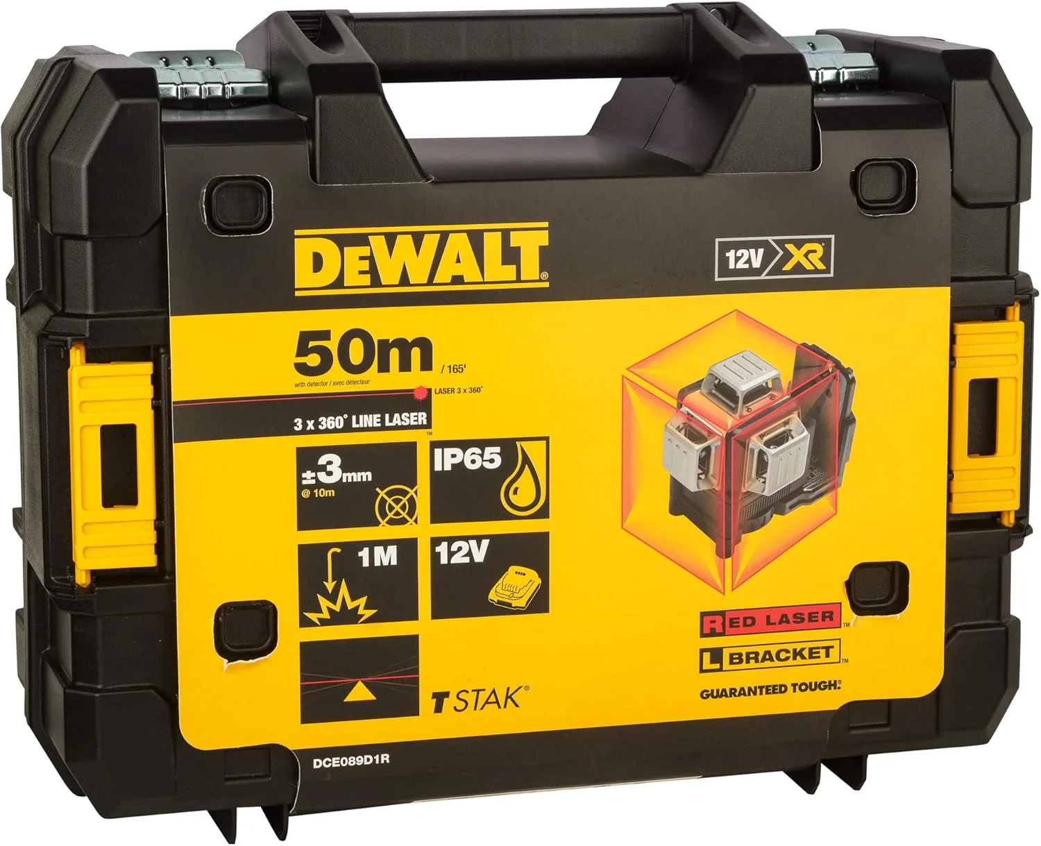 لیزر چند خطی 3x360° دیوالت مدل DCE089D1R-QW، قرمز، 10.8 ولت/2 آمپر ساعت، 10.8 ولت، مشکی/زرد لیزر چند خطی 3x360° دیوالت مدل DCE089D1R-QW، قرمز، 10.8 ولت/2 آمپر ساعت، 10.8 ولت، مشکی/زرد