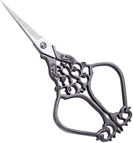 ALFAAL 1 عدد قیچی خیاطی طرح قدیمی، قیچی گلدوزی مناسب برای خیاطی و تکه دوزی بانوان در منزل (رنگ: مشکی)