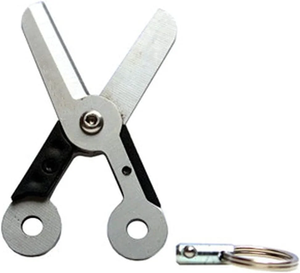 AKOAK 2 عدد قیچی استیل ضد زنگ، قیچی مینی، حلقه کلید فنری کمپینگ، ابزار ایمنی در فضای باز ضد گم شدن، ابزار مسافرتی (مشکی)