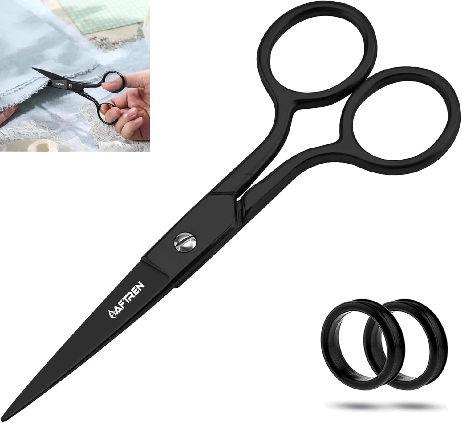 قیچی نوک اردکی اپلیکه AFTREN، دسته خمیده دوبل 6 اینچی، استیل ضد زنگ، قیچی گلدوزی و خیاطی تیز برای هنر و صنایع دستی (مشکی، 7 اینچ)