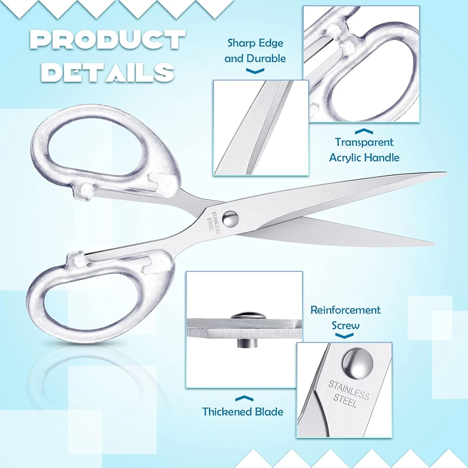 قیچی آکریلیک 3 عددی، قیچی نقره ای شفاف 6.3 اینچی، کاردستی چند منظوره استیل ضد زنگ آکریلیک مستقیم پارچه ای برای دفتر، خانه، خیاطی قیچی آکریلیک 3 عددی، قیچی نقره ای شفاف 6.3 اینچی، کاردستی چند منظوره استیل ضد زنگ آکریلیک مستقیم پارچه ای برای دفتر، خانه، خیاطی