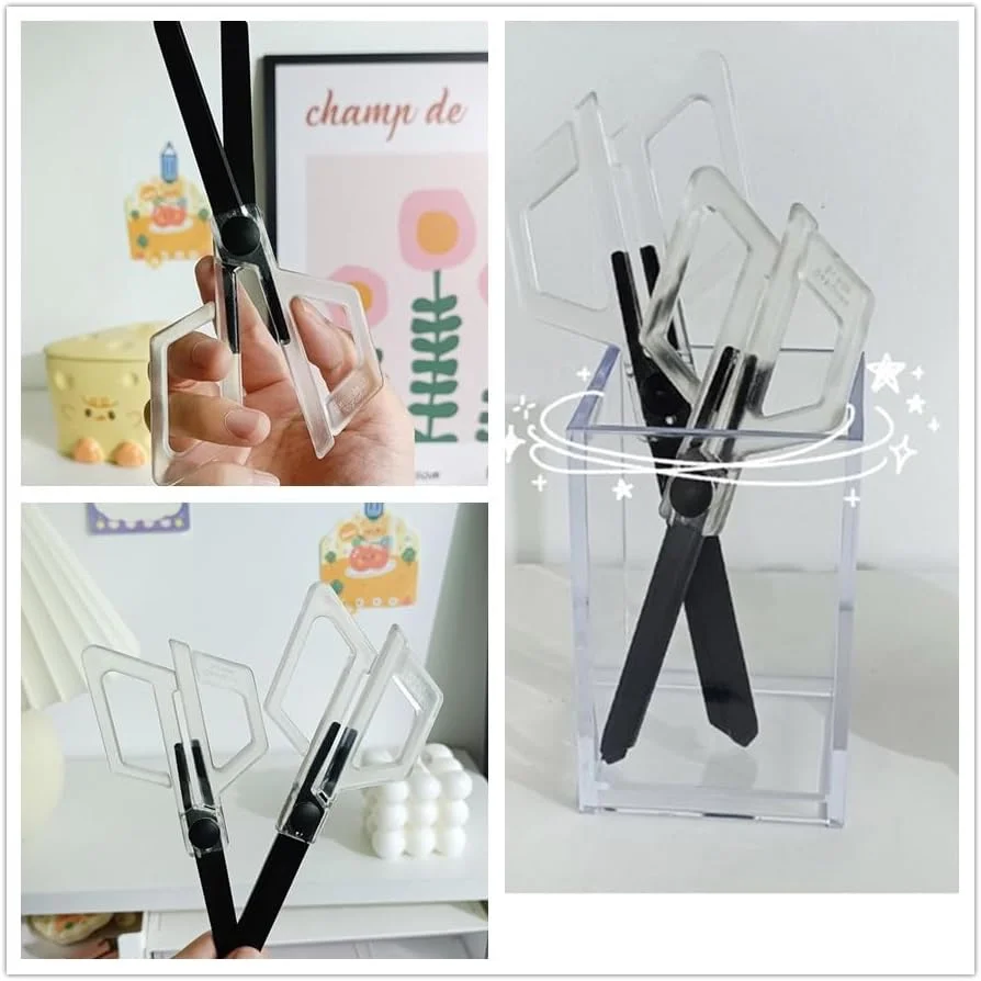 قیچی چند منظوره اداری ABYUYD دسته اکریلیک شفاف با روکش تیتانیوم غیر چسبنده مشکی مات، قیچی برش کاغذ، لوازم التحریر رومیزی برای دفتر، مدرسه (S)