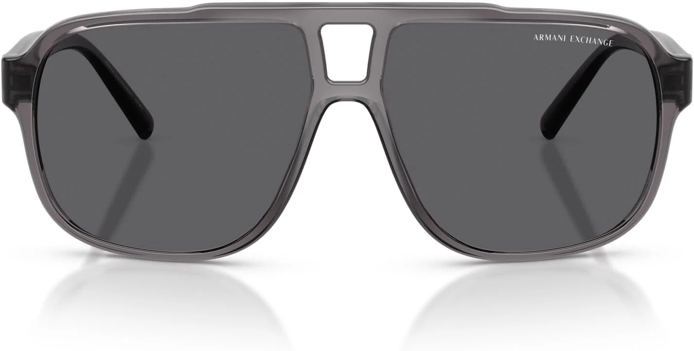 عینک آفتابی مستطیلی مردانه A|X ARMANI EXCHANGE مدل AX4104S، خاکستری شفاف براق/خاکستری پلاریزه، 61 میلی متر