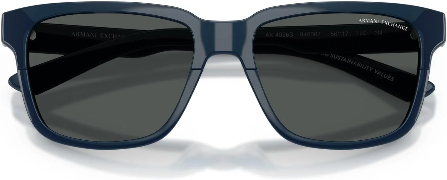 عینک آفتابی مربعی مردانه A|X ARMANI EXCHANGE مدل AX4026S، آبی سرمه‌ای براق/دودی، 56 میلی‌متر