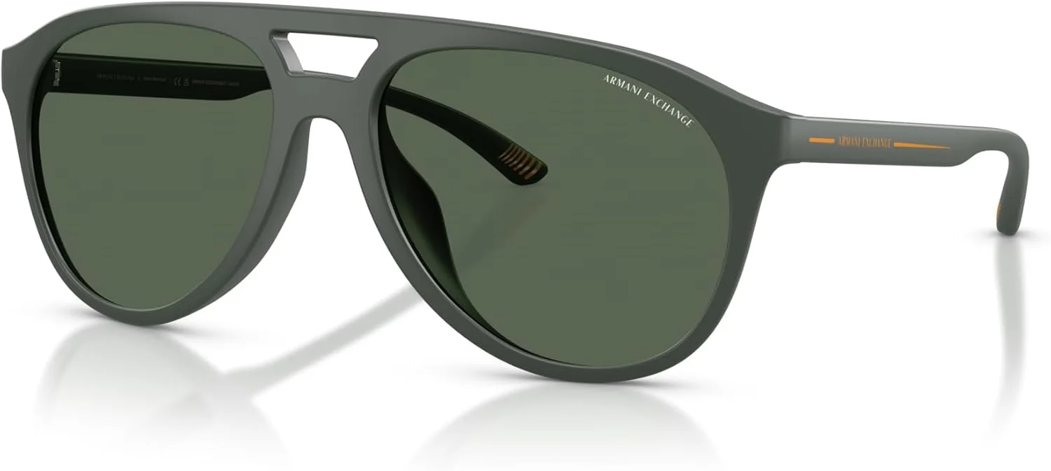 عینک آفتابی خلبانی مردانه Armani Exchange Ax4156su با فیت جهانی، سبز تیره مات/سبز تیره، 59 میلی متر