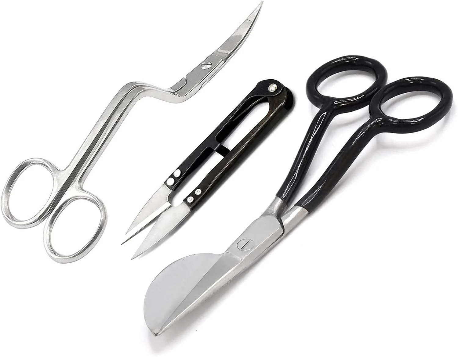 مجموعه 2 عددی قیچی های نوک اردکی گلدوزی و تکه دوزی ماشین خمیده دوگانه 6 اینچی AAProTools، دسته مشکی PVC با نخ چین نیپر