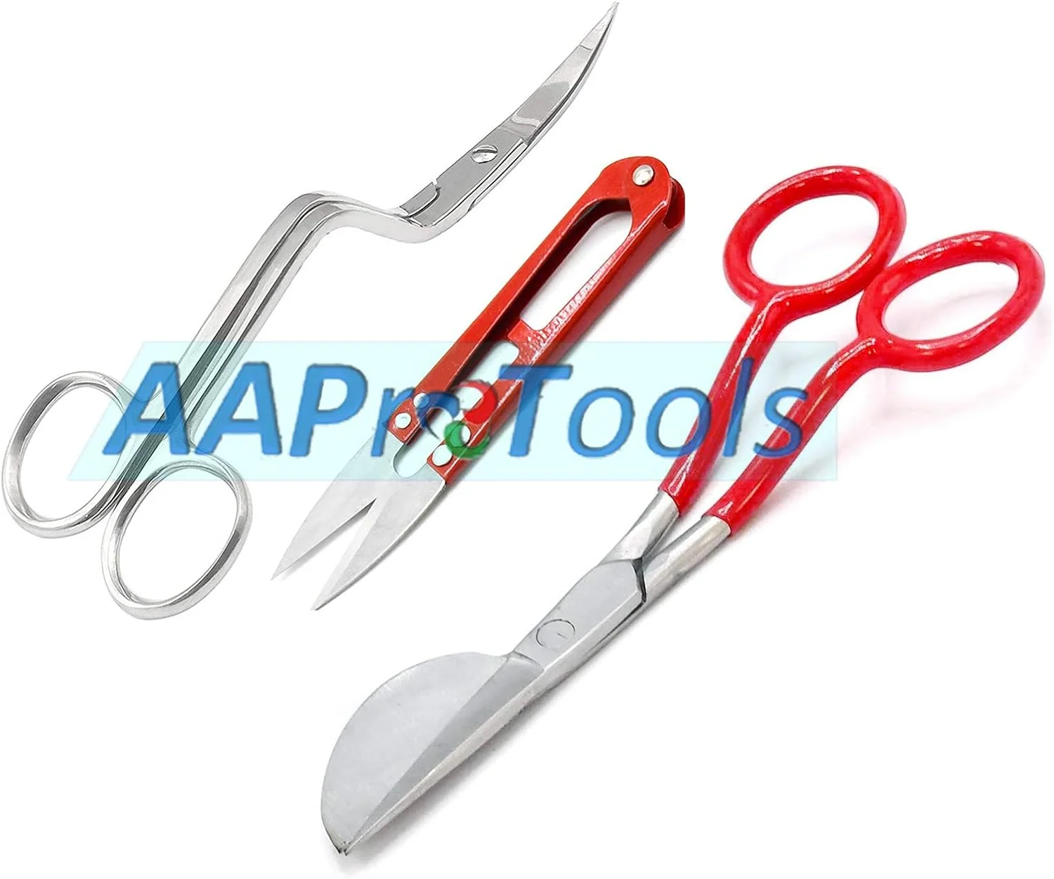 مجموعه 3 عددی قیچی های نوک اردکی گلدوزی و تکه دوزی ماشین خمیده دو طرفه 6 اینچی AAProTools، دسته PVC قرمز با نخ چین قرمز مجموعه 3 عددی قیچی های نوک اردکی گلدوزی و تکه دوزی ماشین خمیده دو طرفه 6 اینچی AAProTools، دسته PVC قرمز با نخ چین قرمز