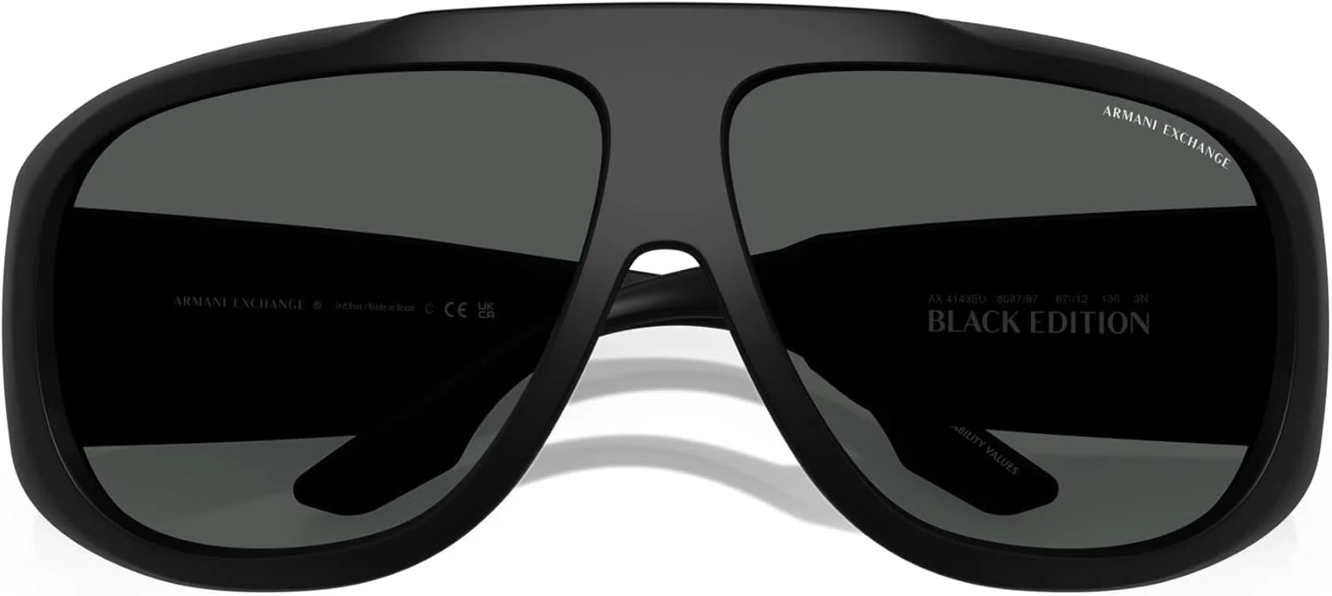عینک آفتابی خلبانی مردانه A|X ARMANI EXCHANGE AX4143SU با فیت جهانی، مشکی مات/خاکستری تیره، 67 میلی متر