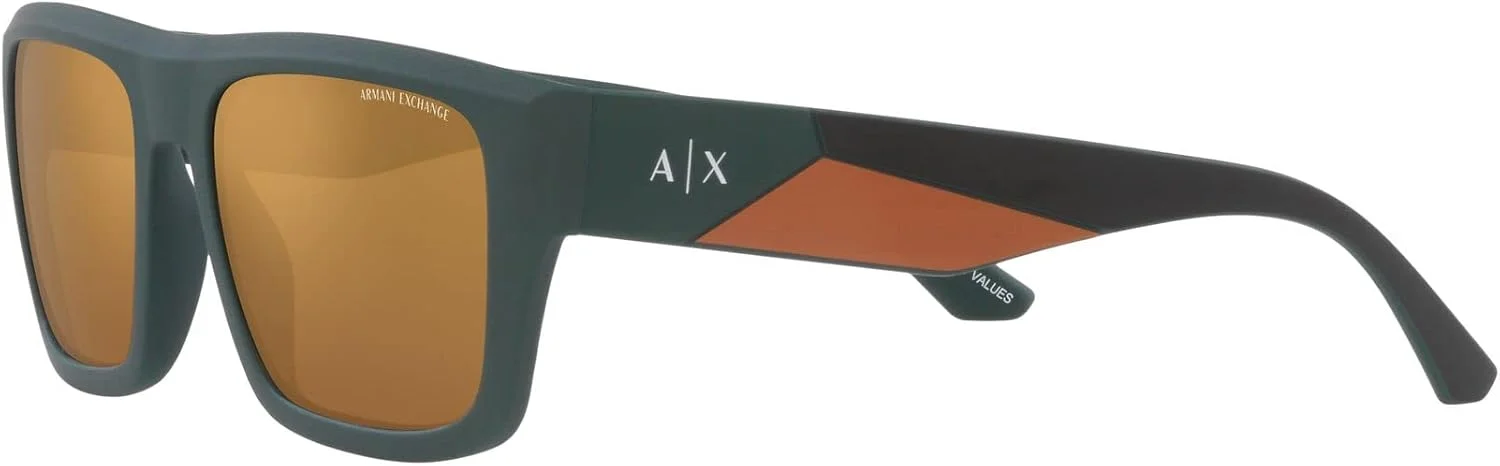 عینک آفتابی مستطیلی مردانه Armani Exchange A|X مدل Ax4124su با فیت جهانی، سبز مات/قهوه ای آینه ای طلایی، 56 میلی متر