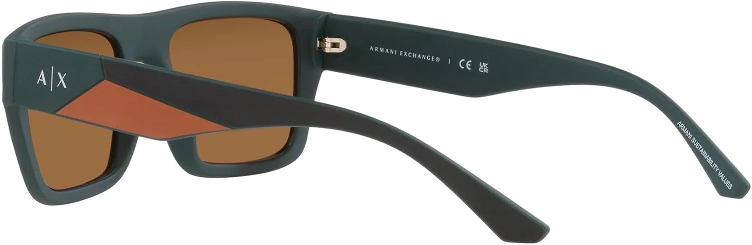 عینک آفتابی مستطیلی مردانه Armani Exchange A|X مدل Ax4124su با فیت جهانی، سبز مات/قهوه ای آینه ای طلایی، 56 میلی متر