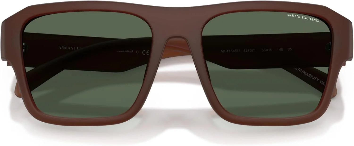 عینک آفتابی مربعی مردانه Armani Exchange Ax4154su با فیت جهانی، قهوه ای اوپال مات/سبز تیره، 56 میلی متر