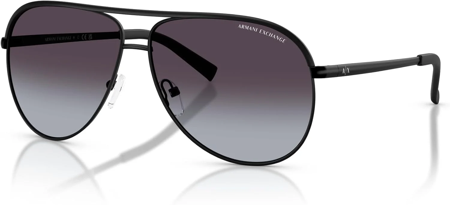 عینک آفتابی خلبانی Armani Exchange Ax2002، مشکی مات/گرادیان خاکستری، 61 میلی متر