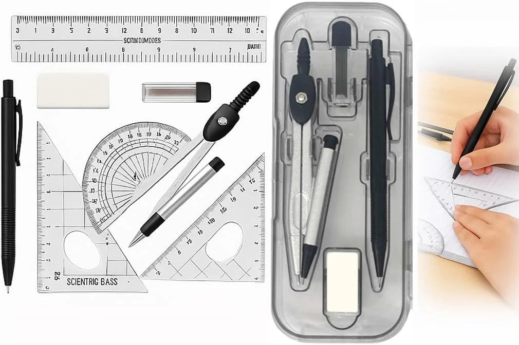 ست لوازم ریاضی KASTWAVE، مجموعه هندسه 8 تکه، لوازم مدرسه، پرگار طراحی، نقاله با جعبه نگهداری نشکن، برای دانش آموزان در کیف حمل، مناسب برای دانش آموزان و نقشه های مهندسی ست لوازم ریاضی KASTWAVE، مجموعه هندسه 8 تکه، لوازم مدرسه، پرگار طراحی، نقاله با جعبه نگهداری نشکن، برای دانش آموزان در کیف حمل، مناسب برای دانش آموزان و نقشه های مهندسی