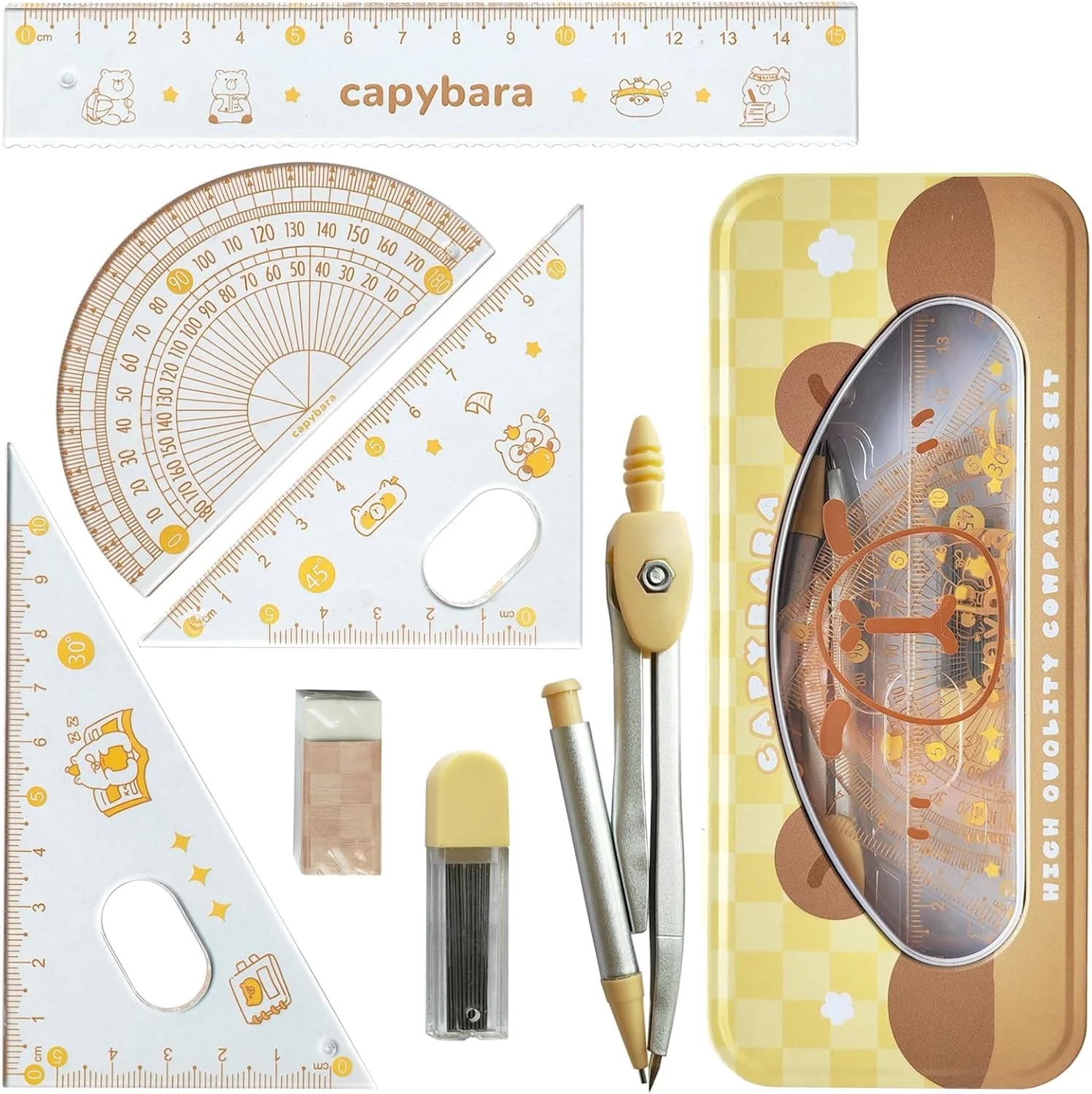 ست هندسه ریاضی 7 تکه KASTWAVE، شامل پرگار، نقاله، خط کش، پاک کن، نوک اتود و جامدادی برای مدرسه، کیت طراحی ریاضی برای دانش آموزان ست هندسه ریاضی 7 تکه KASTWAVE، شامل پرگار، نقاله، خط کش، پاک کن، نوک اتود و جامدادی برای مدرسه، کیت طراحی ریاضی برای دانش آموزان