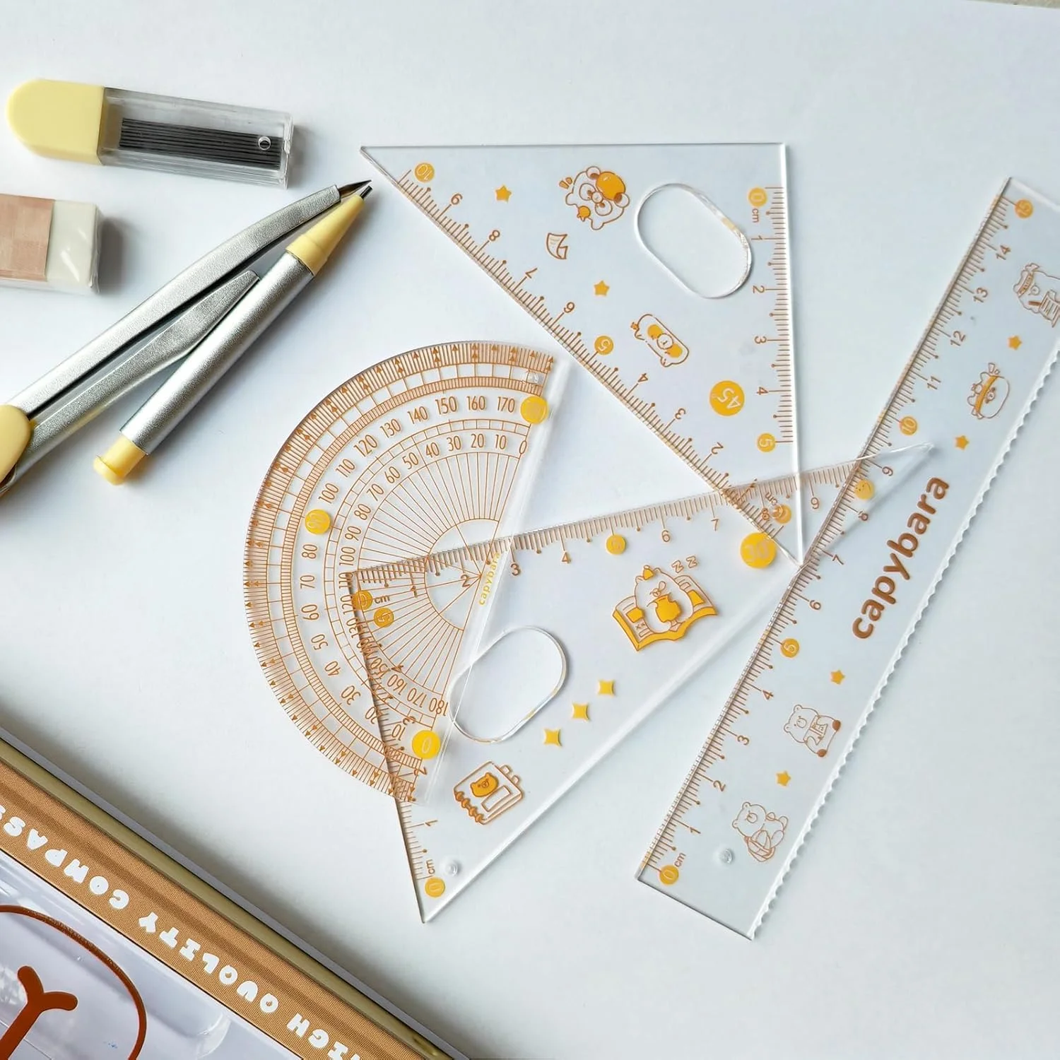 ست هندسه ریاضی 7 تکه KASTWAVE، شامل پرگار، نقاله، خط کش، پاک کن، نوک اتود و جامدادی برای مدرسه، کیت طراحی ریاضی برای دانش آموزان ست هندسه ریاضی 7 تکه KASTWAVE، شامل پرگار، نقاله، خط کش، پاک کن، نوک اتود و جامدادی برای مدرسه، کیت طراحی ریاضی برای دانش آموزان