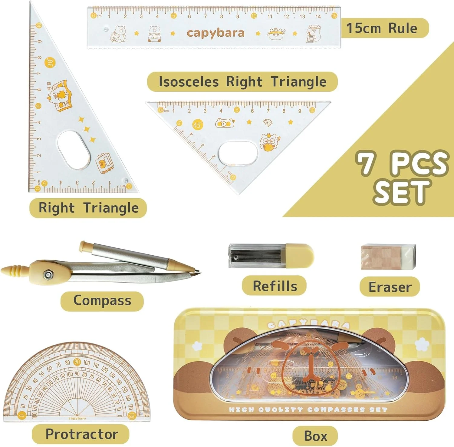 ست هندسه ریاضی 7 تکه KASTWAVE، شامل پرگار، نقاله، خط کش، پاک کن، نوک اتود و جامدادی برای مدرسه، کیت طراحی ریاضی برای دانش آموزان ست هندسه ریاضی 7 تکه KASTWAVE، شامل پرگار، نقاله، خط کش، پاک کن، نوک اتود و جامدادی برای مدرسه، کیت طراحی ریاضی برای دانش آموزان