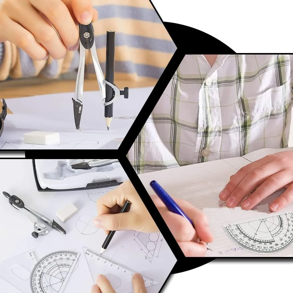 ست خط کش و پرگار KASTWAVE، ست کیت هندسه ریاضی، ست 10 تکه قابل حمل مدرسه با خط کش، نقاله، پرگار، پاک کن، تراش، نوک اتود، جعبه نگهداری برای ترسیم و نقاشی (مشکی) ست خط کش و پرگار KASTWAVE، ست کیت هندسه ریاضی، ست 10 تکه قابل حمل مدرسه با خط کش، نقاله، پرگار، پاک کن، تراش، نوک اتود، جعبه نگهداری برای ترسیم و نقاشی (مشکی)