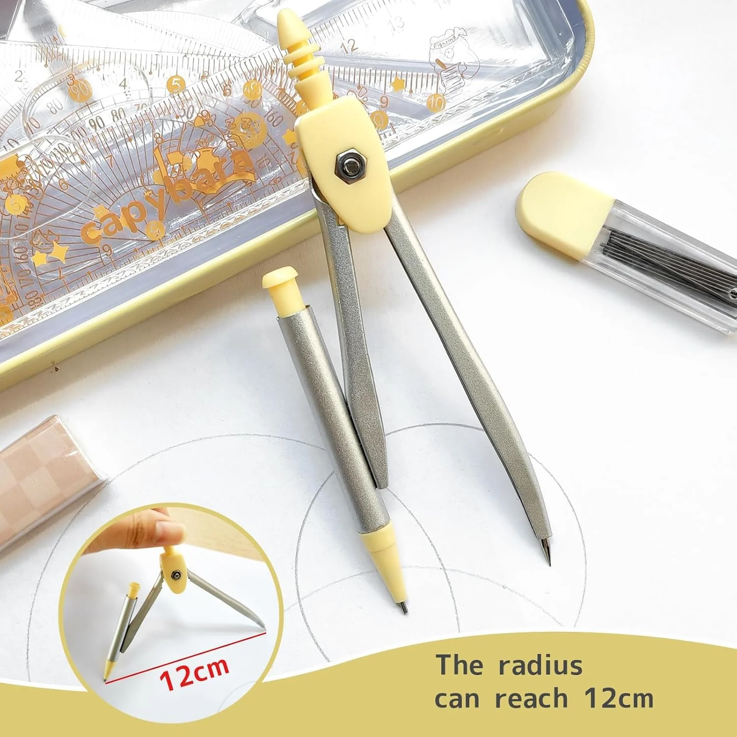 ست هندسه ریاضی 7 تکه KASTWAVE، شامل پرگار، نقاله، خط کش، پاک کن، نوک اتود و جامدادی برای مدرسه، کیت طراحی ریاضی برای دانش آموزان ست هندسه ریاضی 7 تکه KASTWAVE، شامل پرگار، نقاله، خط کش، پاک کن، نوک اتود و جامدادی برای مدرسه، کیت طراحی ریاضی برای دانش آموزان