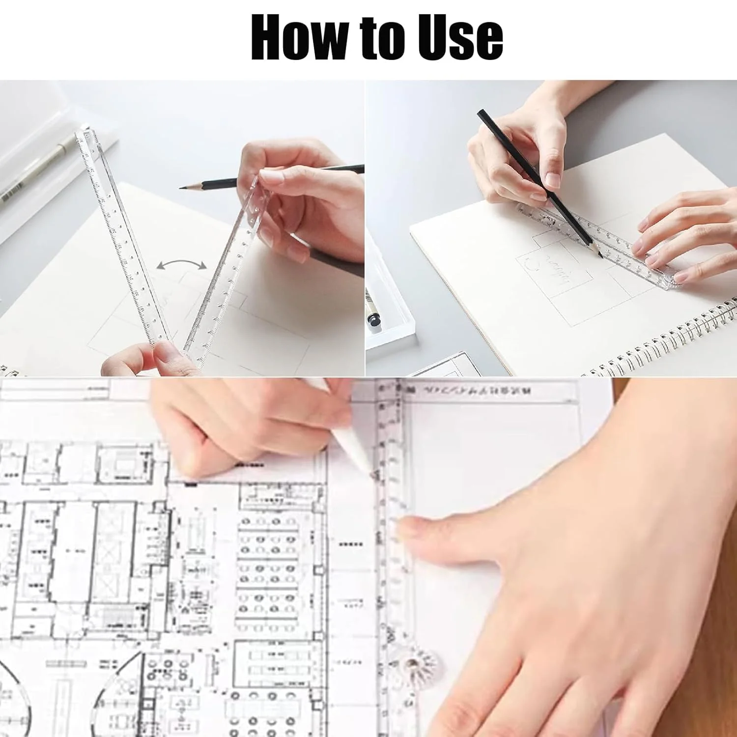 ست خط کش تاشو 6 عددی KASTWAVE - خط کش های مستقیم شفاف 30 سانتی متری و 15 سانتی متری، ابزار اندازه گیری هندسی شفاف برای مدرسه، خانه، خط کشی، نجار، برقکار، مهندسین یا استفاده اداری