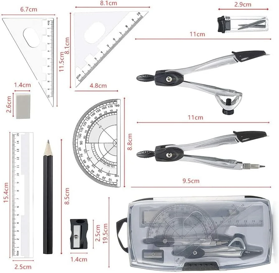 ست خط کش و پرگار KASTWAVE، ست کیت هندسه ریاضی، ست 10 تکه قابل حمل مدرسه با خط کش، نقاله، پرگار، پاک کن، تراش، نوک اتود، جعبه نگهداری برای ترسیم و نقاشی (مشکی) ست خط کش و پرگار KASTWAVE، ست کیت هندسه ریاضی، ست 10 تکه قابل حمل مدرسه با خط کش، نقاله، پرگار، پاک کن، تراش، نوک اتود، جعبه نگهداری برای ترسیم و نقاشی (مشکی)