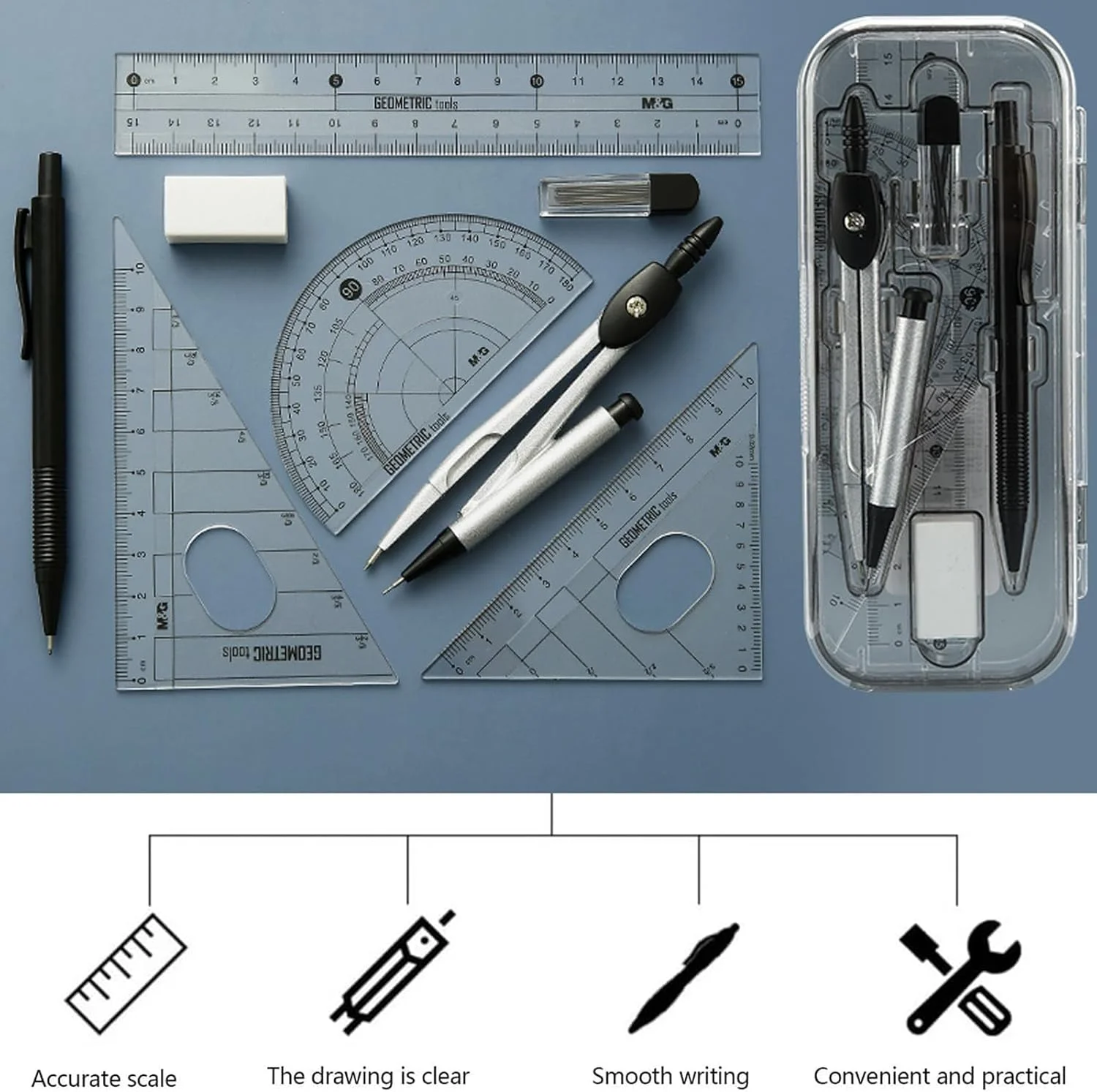 ست لوازم ریاضی KASTWAVE، مجموعه هندسه 8 تکه، لوازم مدرسه، پرگار طراحی، نقاله با جعبه نگهداری نشکن، برای دانش آموزان در کیف حمل، مناسب برای دانش آموزان و نقشه های مهندسی ست لوازم ریاضی KASTWAVE، مجموعه هندسه 8 تکه، لوازم مدرسه، پرگار طراحی، نقاله با جعبه نگهداری نشکن، برای دانش آموزان در کیف حمل، مناسب برای دانش آموزان و نقشه های مهندسی