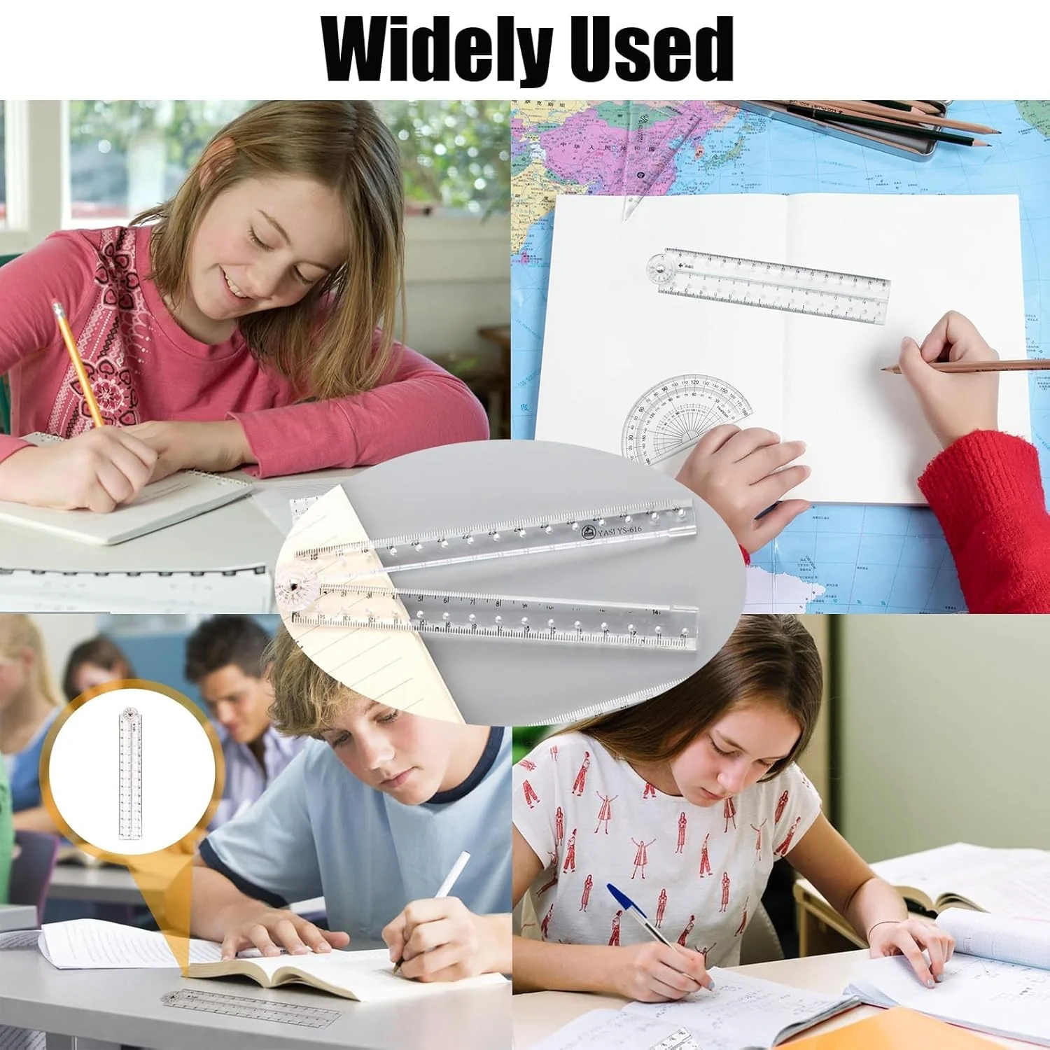 ست خط کش تاشو 6 عددی KASTWAVE - خط کش های مستقیم شفاف 30 سانتی متری و 15 سانتی متری، ابزار اندازه گیری هندسی شفاف برای مدرسه، خانه، خط کشی، نجار، برقکار، مهندسین یا استفاده اداری