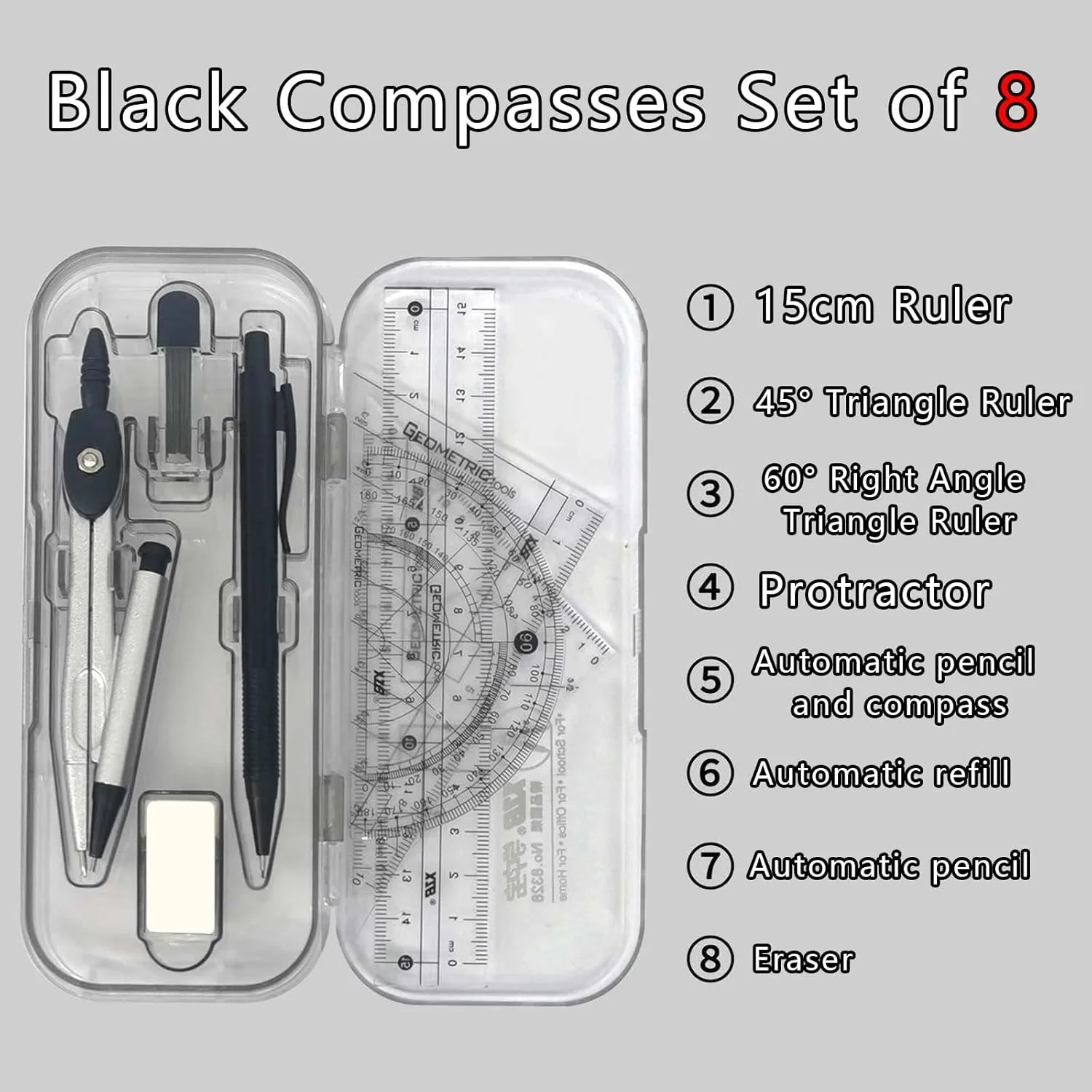 ست لوازم ریاضی KASTWAVE، مجموعه هندسه 8 تکه، لوازم مدرسه، پرگار طراحی، نقاله با جعبه نگهداری نشکن، برای دانش آموزان در کیف حمل، مناسب برای دانش آموزان و نقشه های مهندسی ست لوازم ریاضی KASTWAVE، مجموعه هندسه 8 تکه، لوازم مدرسه، پرگار طراحی، نقاله با جعبه نگهداری نشکن، برای دانش آموزان در کیف حمل، مناسب برای دانش آموزان و نقشه های مهندسی