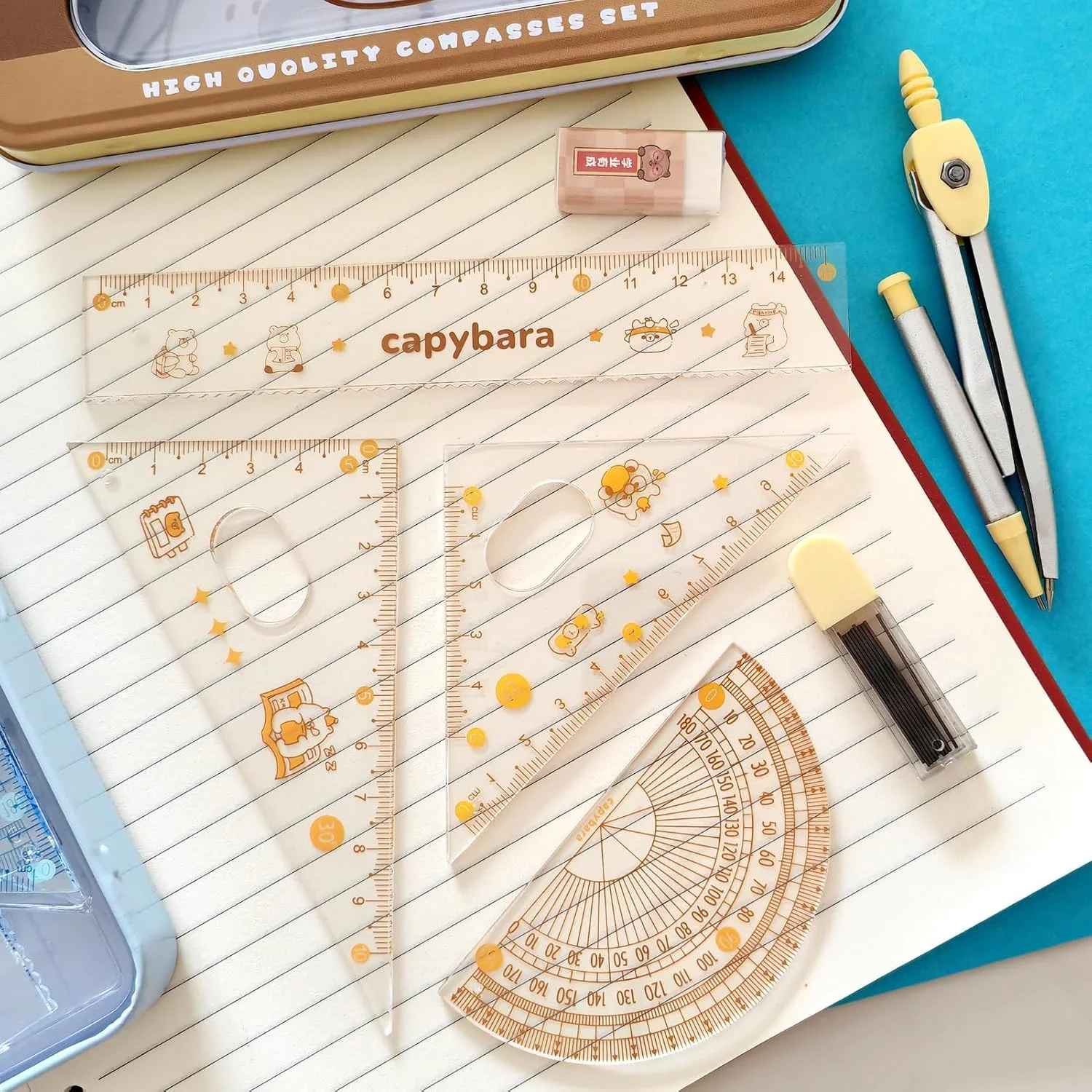 ست هندسه ریاضی 7 تکه KASTWAVE، شامل پرگار، نقاله، خط کش، پاک کن، نوک اتود و جامدادی برای مدرسه، کیت طراحی ریاضی برای دانش آموزان ست هندسه ریاضی 7 تکه KASTWAVE، شامل پرگار، نقاله، خط کش، پاک کن، نوک اتود و جامدادی برای مدرسه، کیت طراحی ریاضی برای دانش آموزان