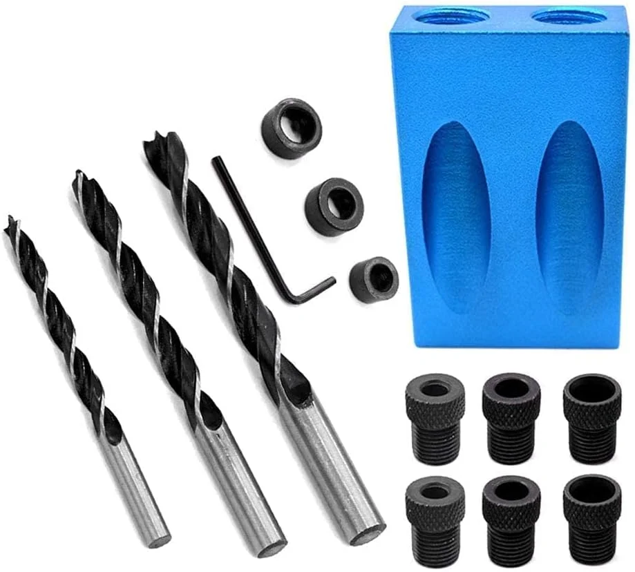 کیت فیکسچر سوراخ زاویه دار نجاری 15 درجه KASTWAVE، همراه با آداپتور درایو 6/8/10 میلی متری برای سوراخکاری زاویه دار نجاری، فیکسچرهای موقعیت یابی نجاری زاویه دار 14 عددی