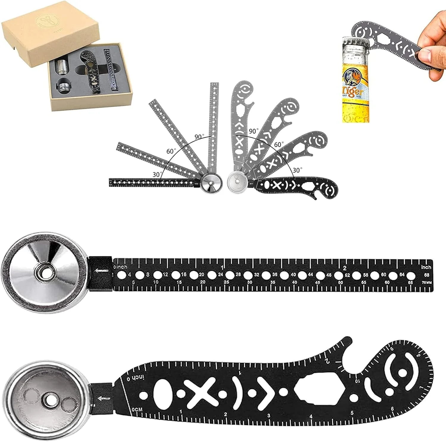 ابزار طراحی چند منظوره، مینی قطب نما، نقاله، خط کش فلزی منحنی و مجموعه شابلون دایره برای معماران، طراحان، هنرمندان، مهندسان، پیش نویس دقیق و طراحی