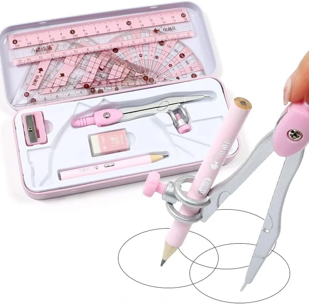 ست ریاضی KASTWAVE، ست هندسه 8 تکه با جعبه نگهداری ضد ضربه، ست هندسه برای مدرسه، شامل خط کش، نقاله، پرگار، مداد، مداد تراش و پاک کن و غیره، مناسب برای دانش آموزان