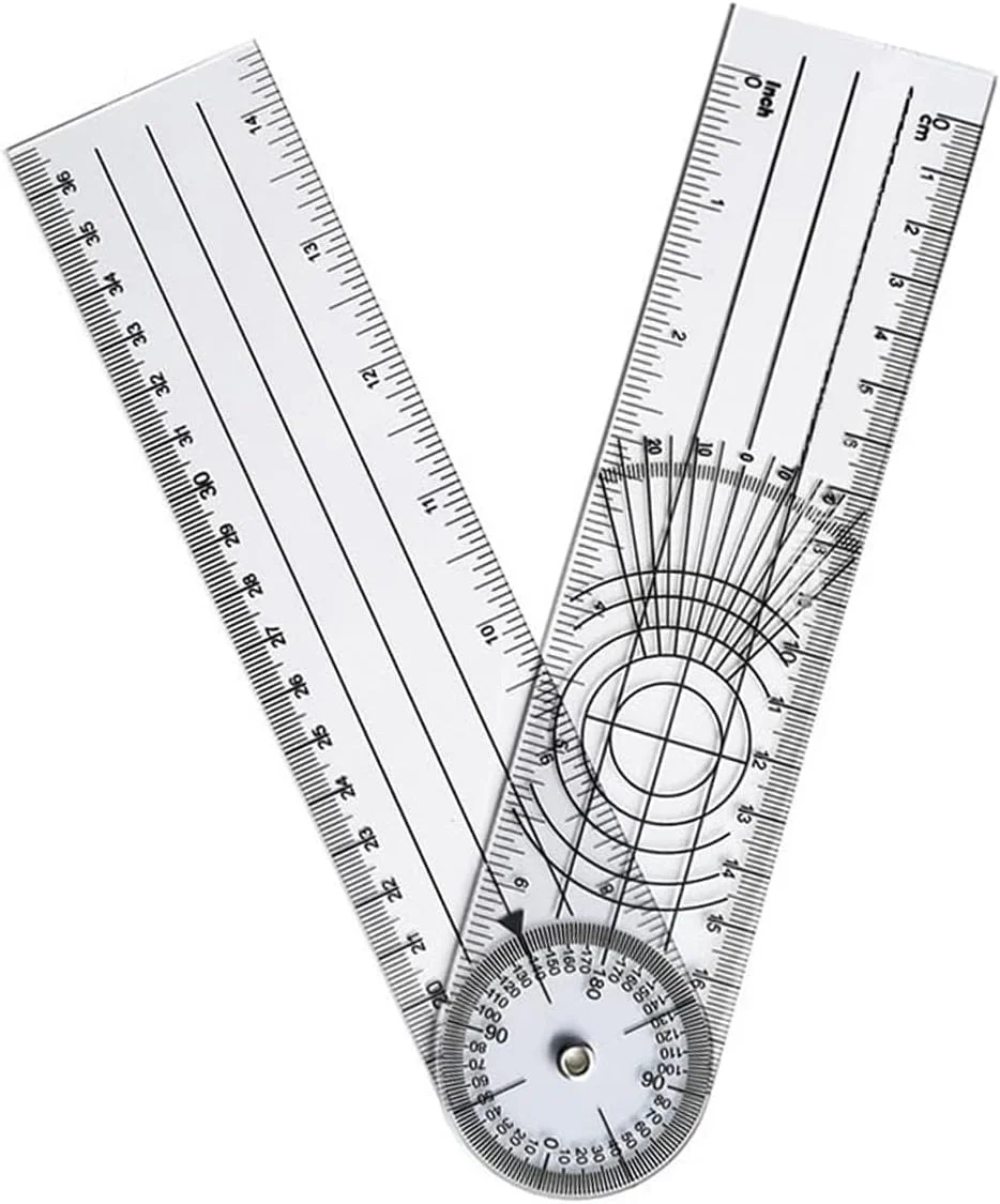 گونیا پلاستیکی شفاف 7 اینچی، برای اندازه گیری زاویه، نقاله چرخشی 360 درجه با بازوهای تاشو، ابزار دقیق برای طراحان نجاری، معماران و دانشجویان، استفاده در طراحی و ترسیم