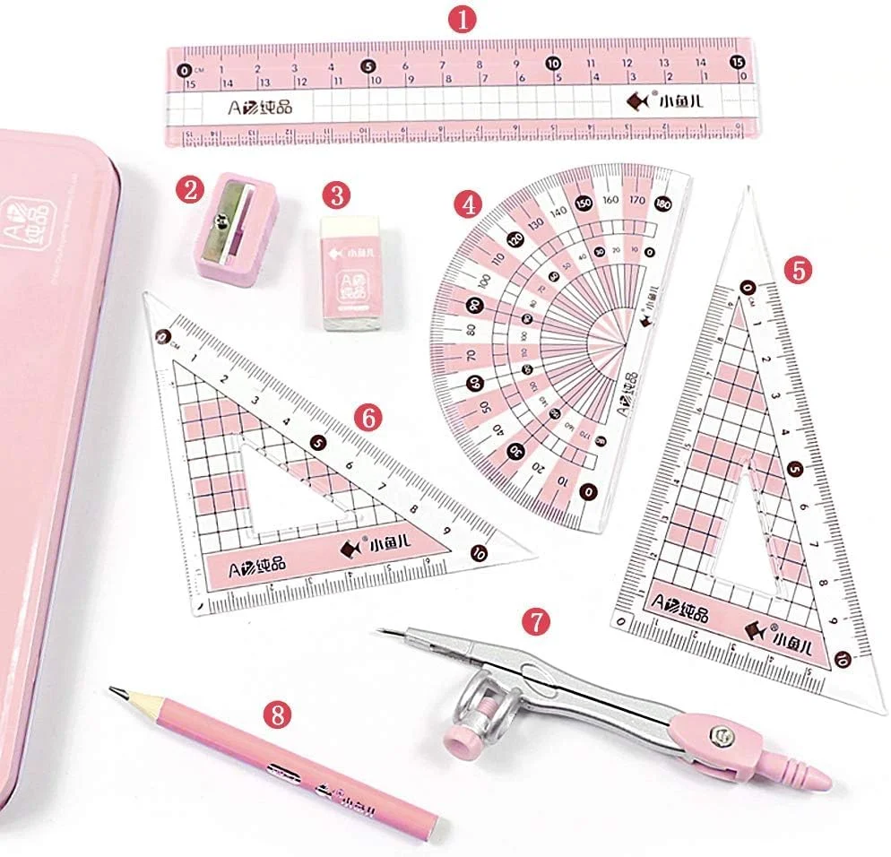 ست ریاضی KASTWAVE، ست هندسه 8 تکه با جعبه نگهداری ضد ضربه، ست هندسه برای مدرسه، شامل خط کش، نقاله، پرگار، مداد، مداد تراش و پاک کن و غیره، مناسب برای دانش آموزان