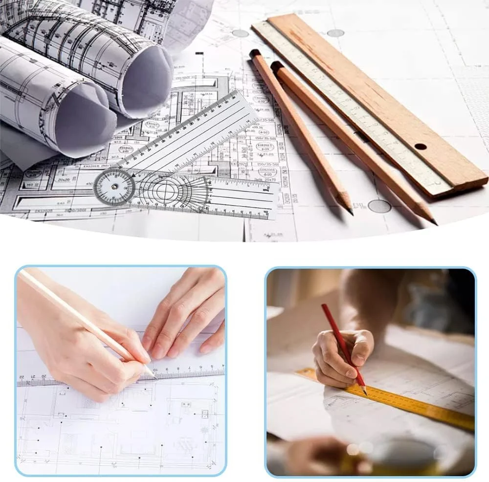 گونیا پلاستیکی شفاف 7 اینچی، برای اندازه گیری زاویه، نقاله چرخشی 360 درجه با بازوهای تاشو، ابزار دقیق برای طراحان نجاری، معماران و دانشجویان، استفاده در طراحی و ترسیم