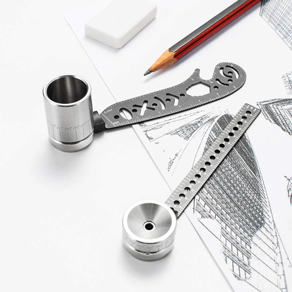 ابزار طراحی چند منظوره، مینی قطب نما، نقاله، خط کش فلزی منحنی و مجموعه شابلون دایره برای معماران، طراحان، هنرمندان، مهندسان، پیش نویس دقیق و طراحی