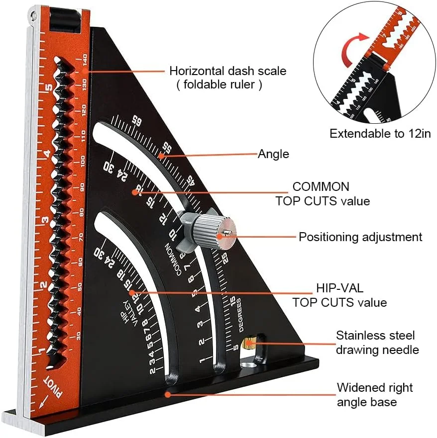 گونیا مثلثی تاشو آلیاژ آلومینیوم KASTWAVE، گونیا نجاری چند منظوره، ابزار گونیا تنظیم موقعیت پذیر 15.2 سانتی متر / 6 اینچ، گونیومتر چند زاویه ای، ابزار نجاری گونیا مثلثی تاشو آلیاژ آلومینیوم KASTWAVE، گونیا نجاری چند منظوره، ابزار گونیا تنظیم موقعیت پذیر 15.2 سانتی متر / 6 اینچ، گونیومتر چند زاویه ای، ابزار نجاری