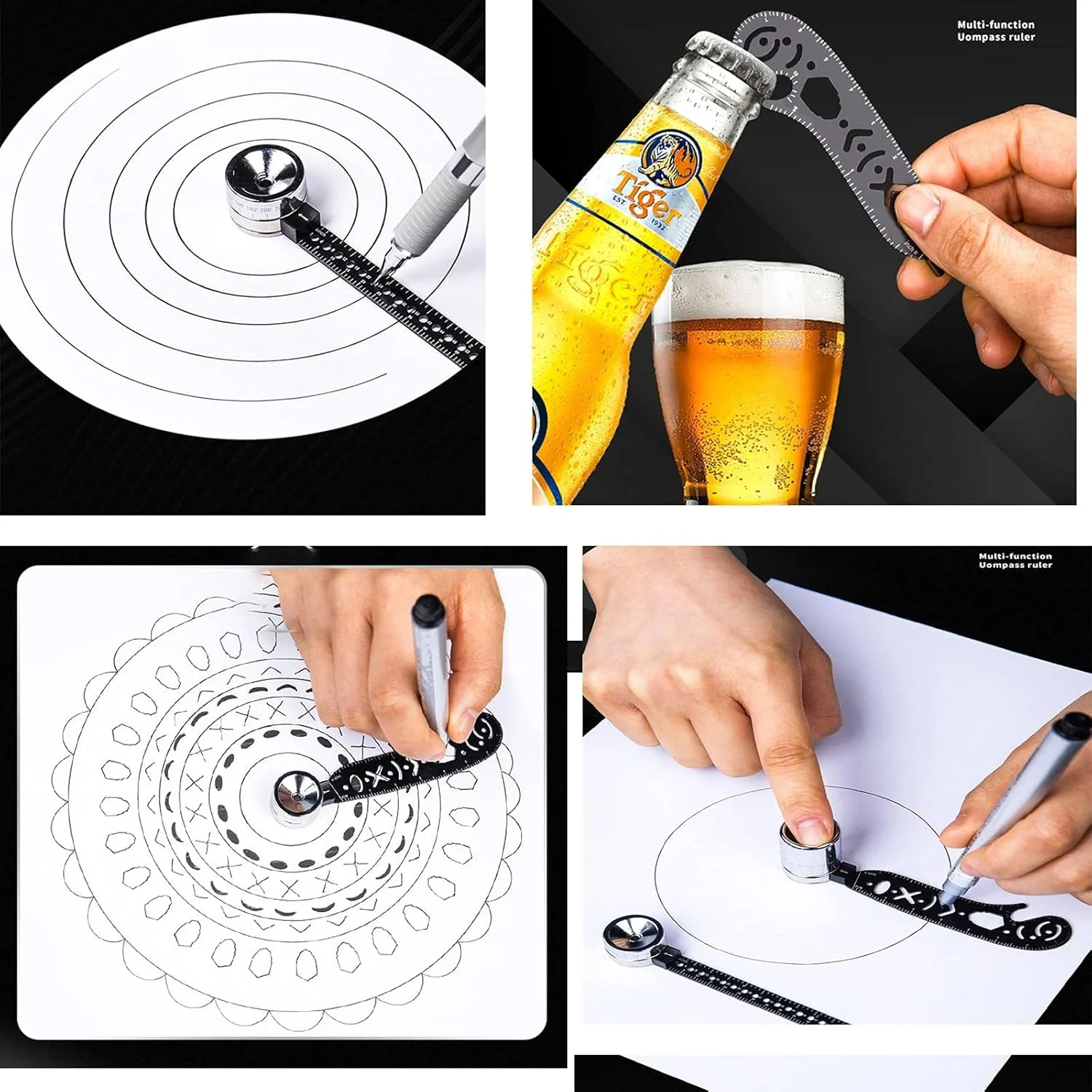ابزار طراحی چند منظوره، مینی قطب نما، نقاله، خط کش فلزی منحنی و مجموعه شابلون دایره برای معماران، طراحان، هنرمندان، مهندسان، پیش نویس دقیق و طراحی