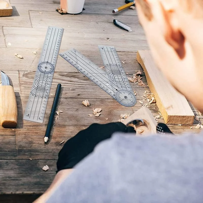 گونیا پلاستیکی شفاف 7 اینچی، برای اندازه گیری زاویه، نقاله چرخشی 360 درجه با بازوهای تاشو، ابزار دقیق برای طراحان نجاری، معماران و دانشجویان، استفاده در طراحی و ترسیم